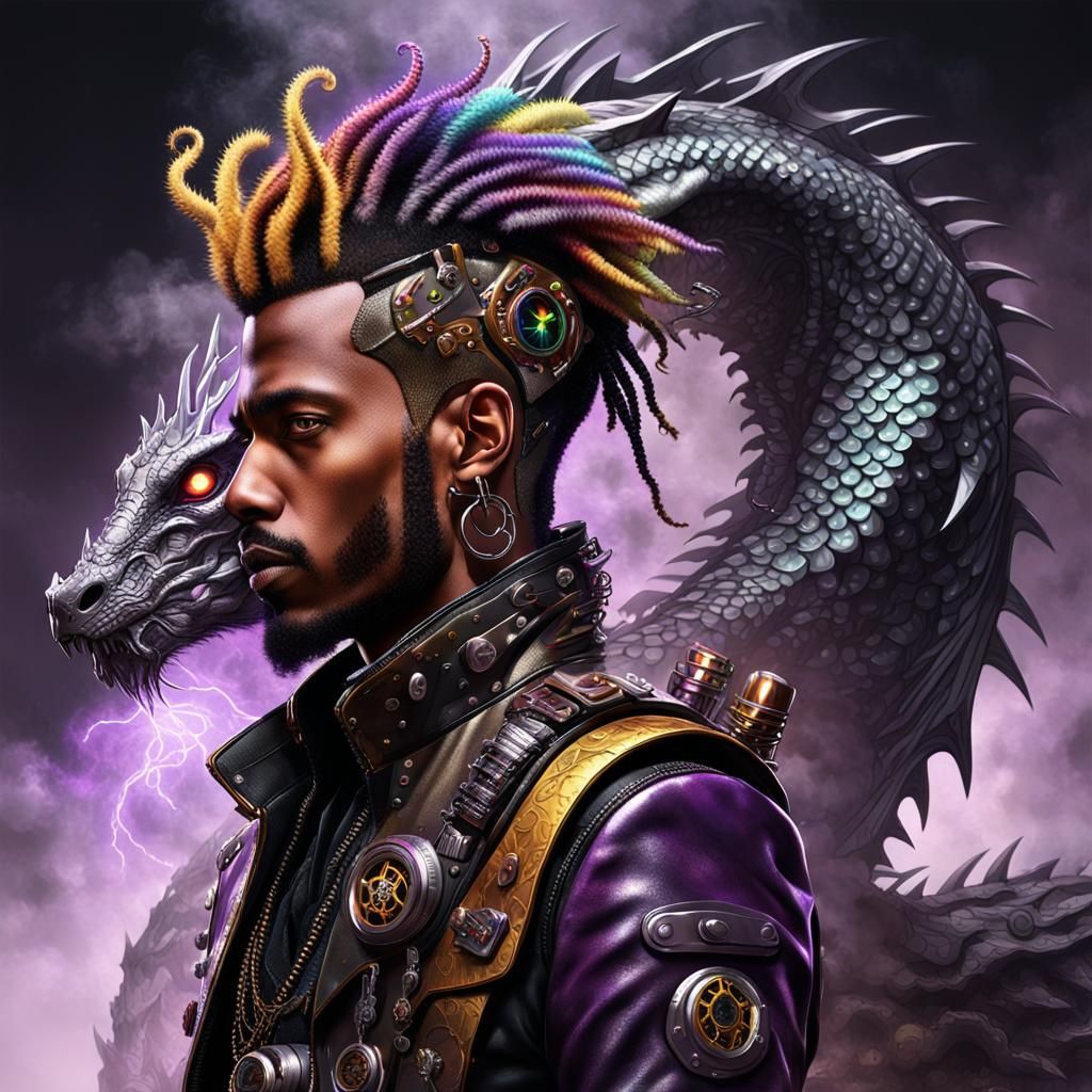 Steampunk Warrior on Dragon in Dark Fantasy Style