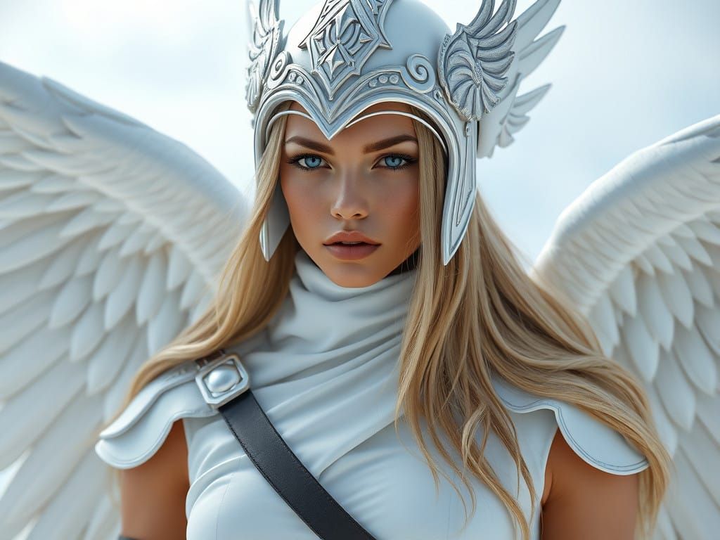 Scandinavian Supermodel Warrior in White Haute Couture