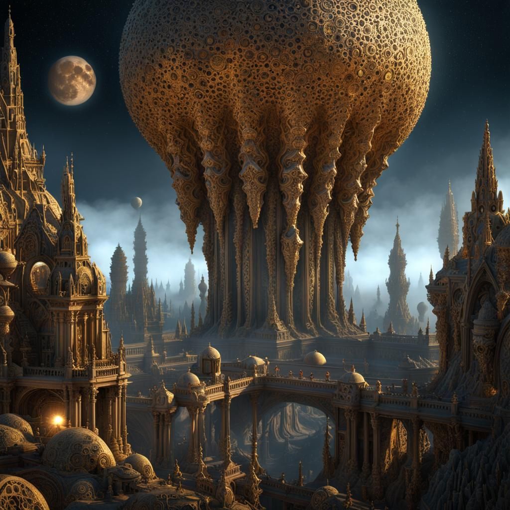 Golden Gaudi Menhirs on Alien Planet, Psychedelic Art