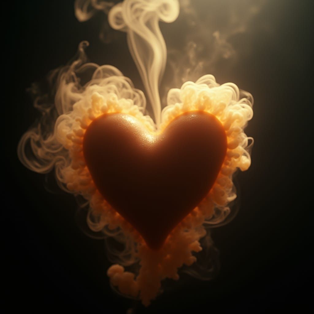 Stylized Heart with Coffee Smoke: Cinematic Film Still