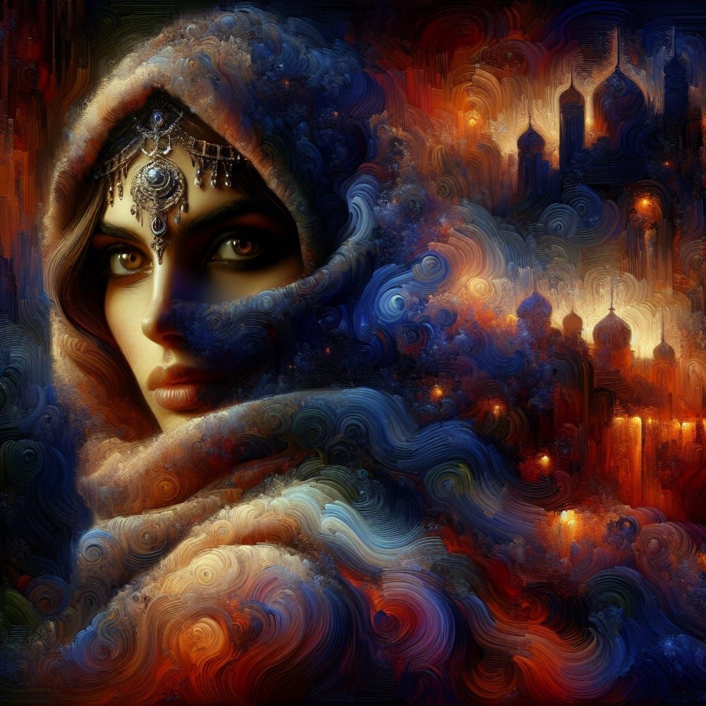 Mysterious Middle-Eastern Woman in Dark Fantasy Style