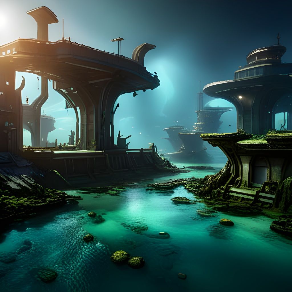 Sunken Research Base in Underwater Fantasy Art