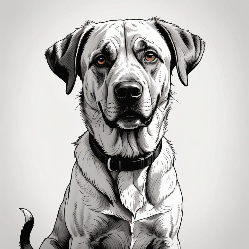 Charming Anatolian Shepherd Portrait in Charcoal Cartoon Sty...