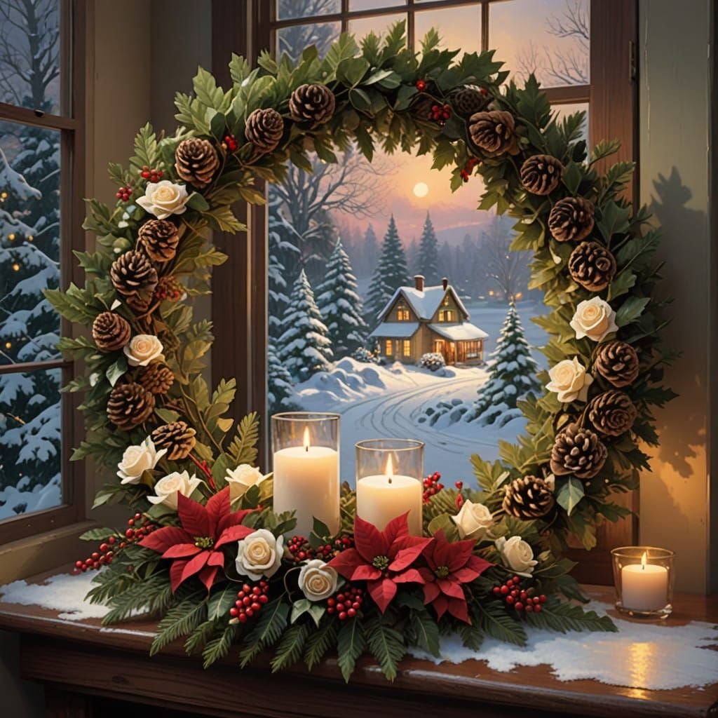 Lush, Vibrant Christmas Wreath in Golden Lighting