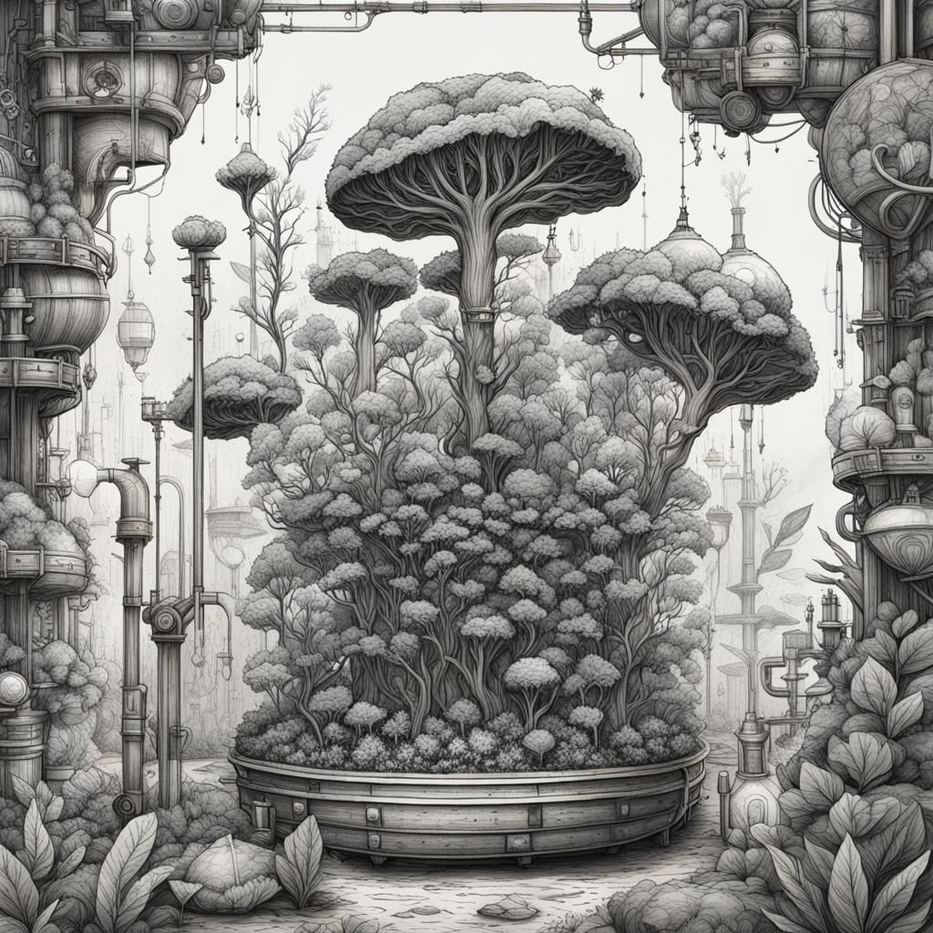 Detailed Herbal Ink Plant Diagram in Black and White