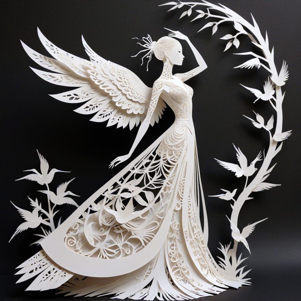 Intricate Paper-Cut Crane Wife Art