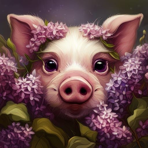 Happy Lilac Piglet: Hyperrealistic Digital Art