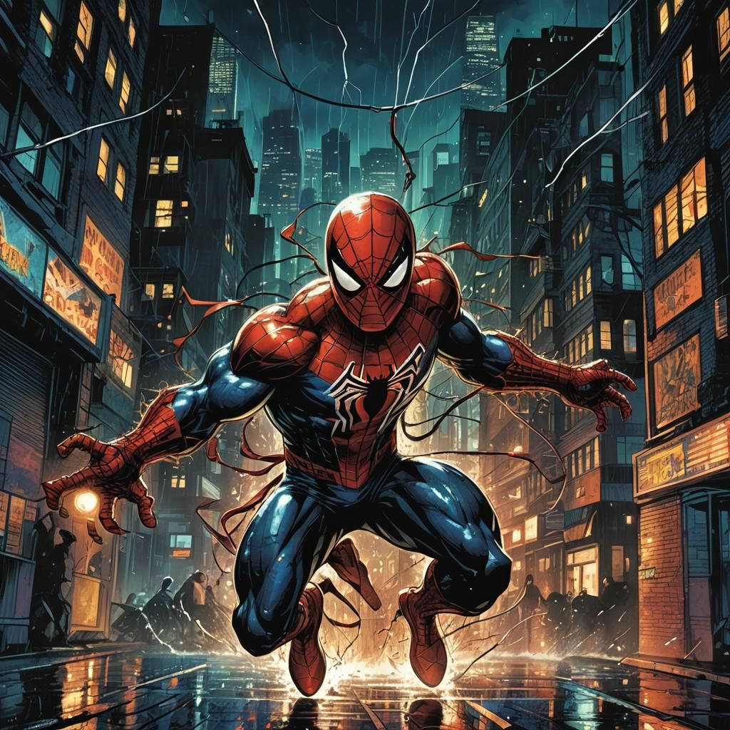 Superhero in City, Comic Book Style Illustration