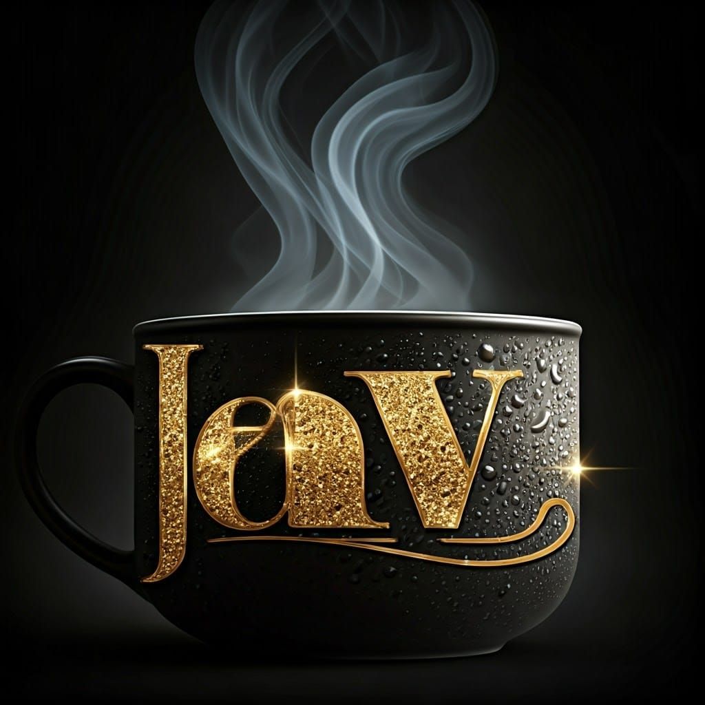 Steaming Coffee Mug with Art Deco "Java" Design