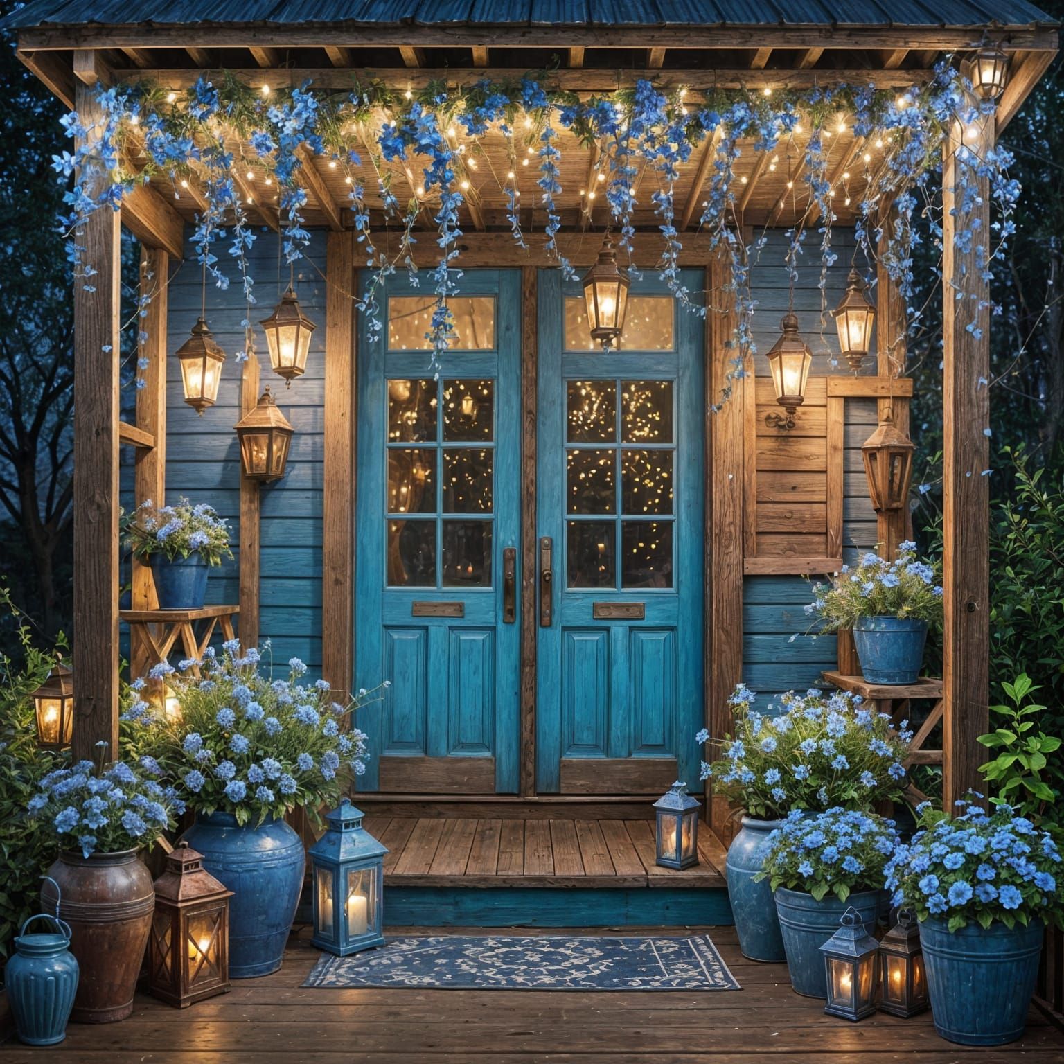 Rustic Americana Porch Scene at Night