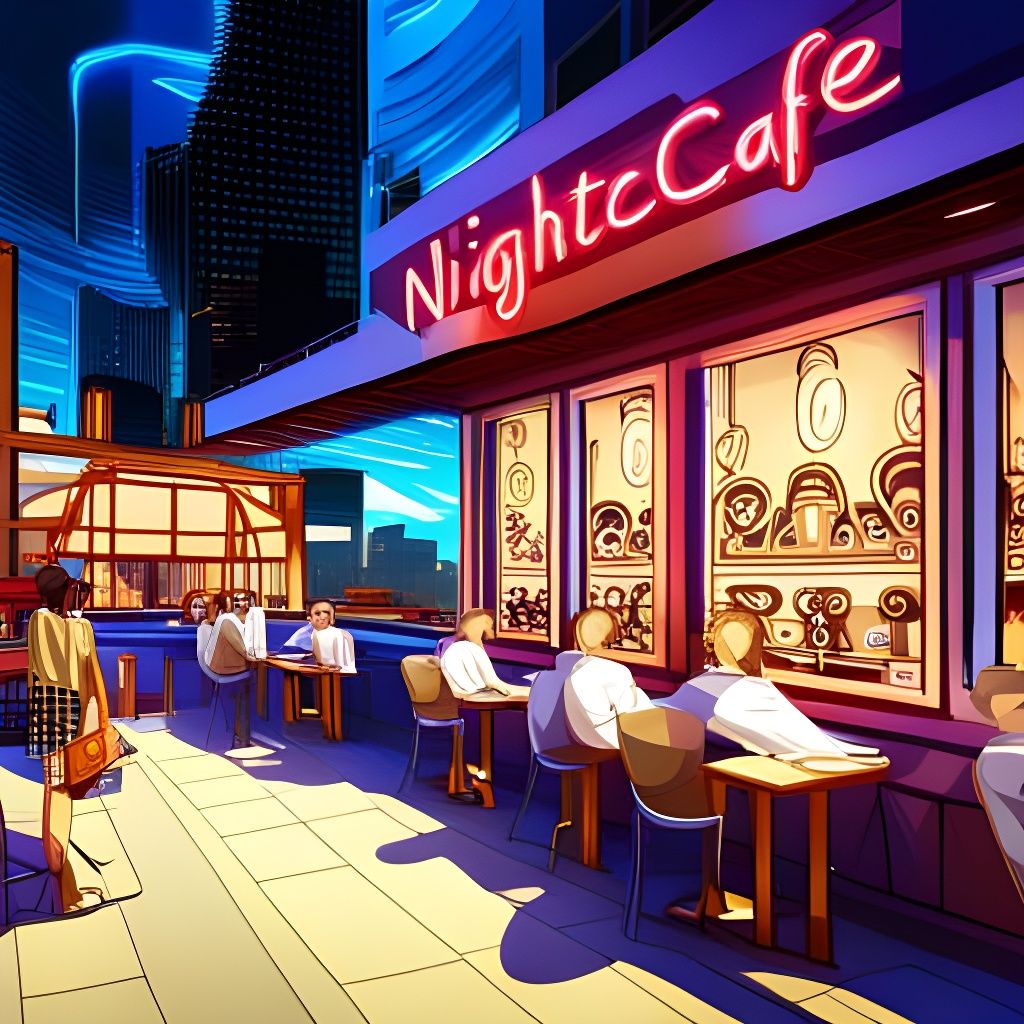 Anime Cafe with Neon NightCafe Sign