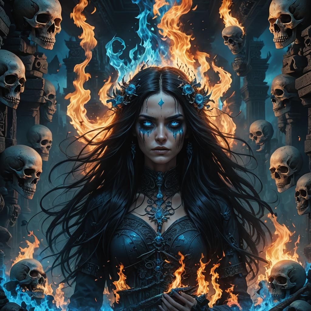 Blue Fire Girl: Dramatic Digital Matte Painting