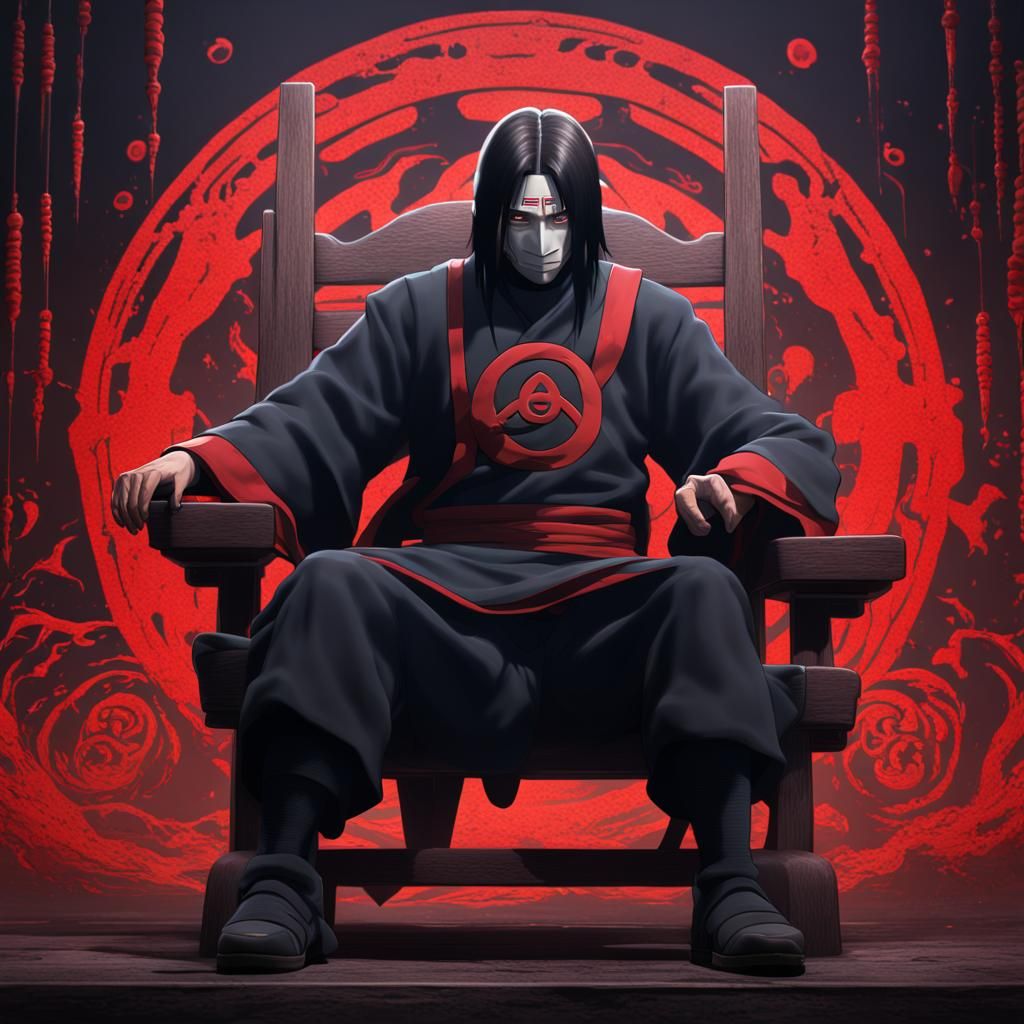 Itachi Uchiha with Uchiha Clan Symbol, Digital Art