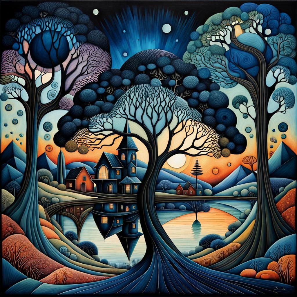 Whimsical Fantasy Landscape in Steampunk Style