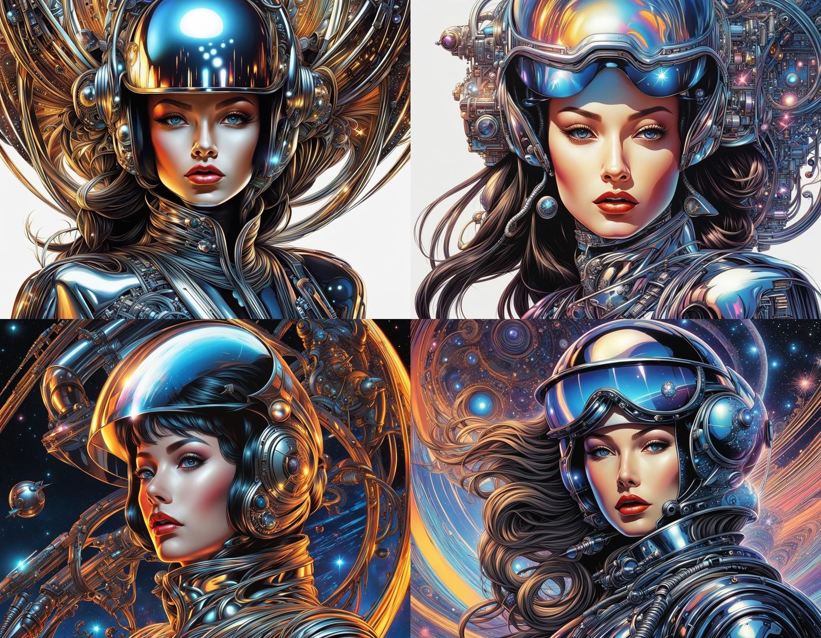 Chrome Robot Woman in Retro Cyberpunk Style