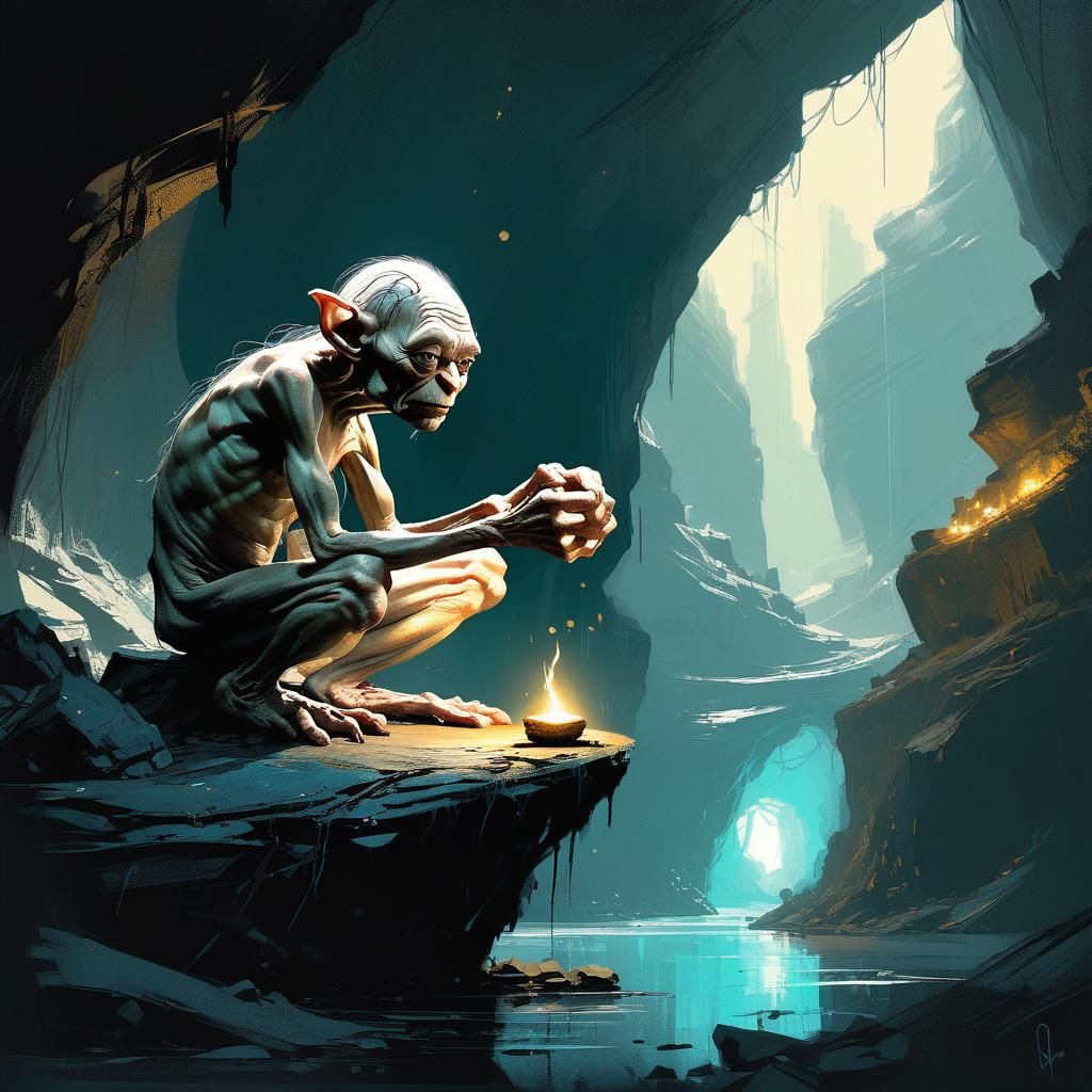 Gollum and the One Ring Digital Painting