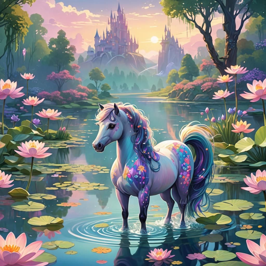 Pastel Pony by a Lake in Dreamscape Style