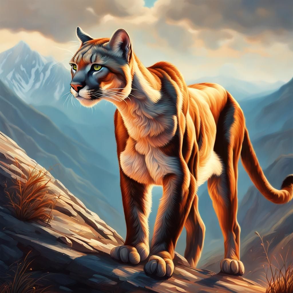 Muscular Puma in Mountain Landscape: Hyperrealistic Digital ...
