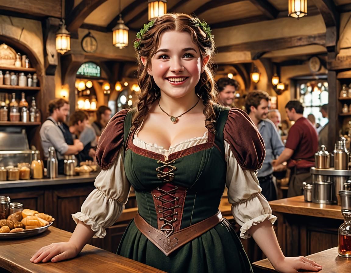 Charming Hobbit Waitress Acrylic Painting in 4K