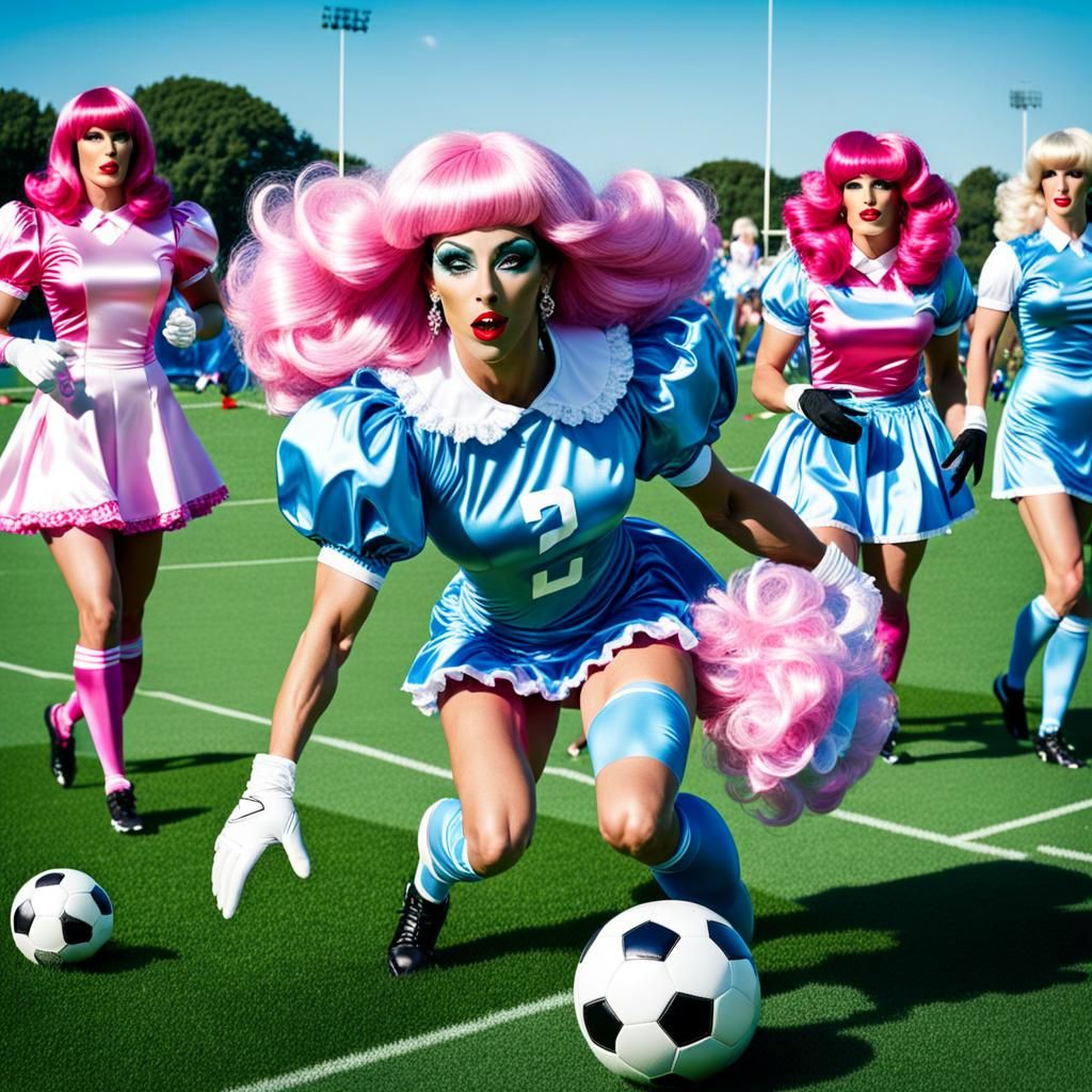 Extravagant Drag Queen Plays Football in Satin Wonderland