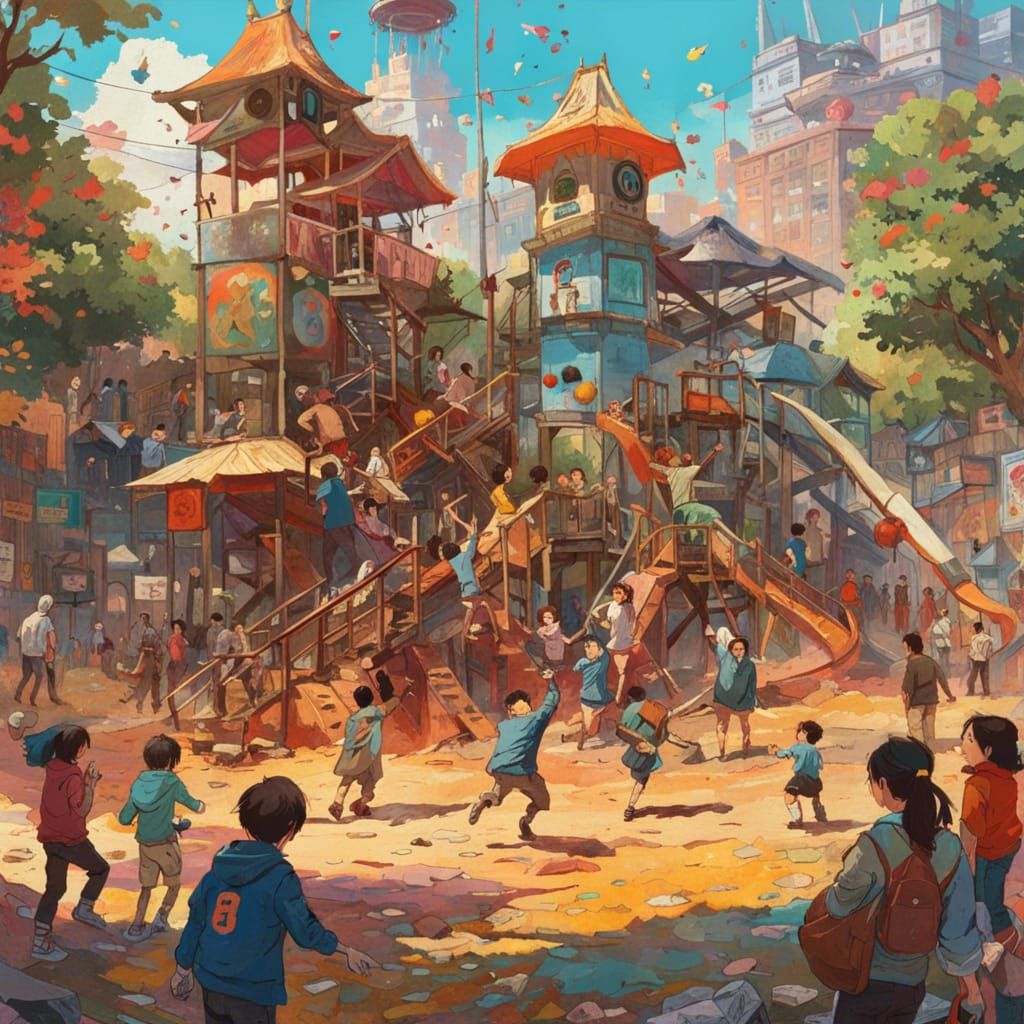 Joyful Children Playing: Vibrant Collage Illustration