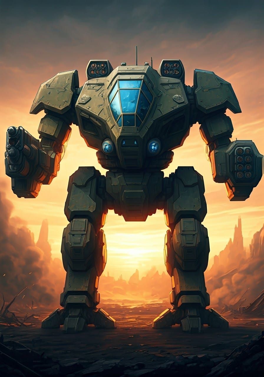 Triumphant Battlemech in Smoky Battlefield