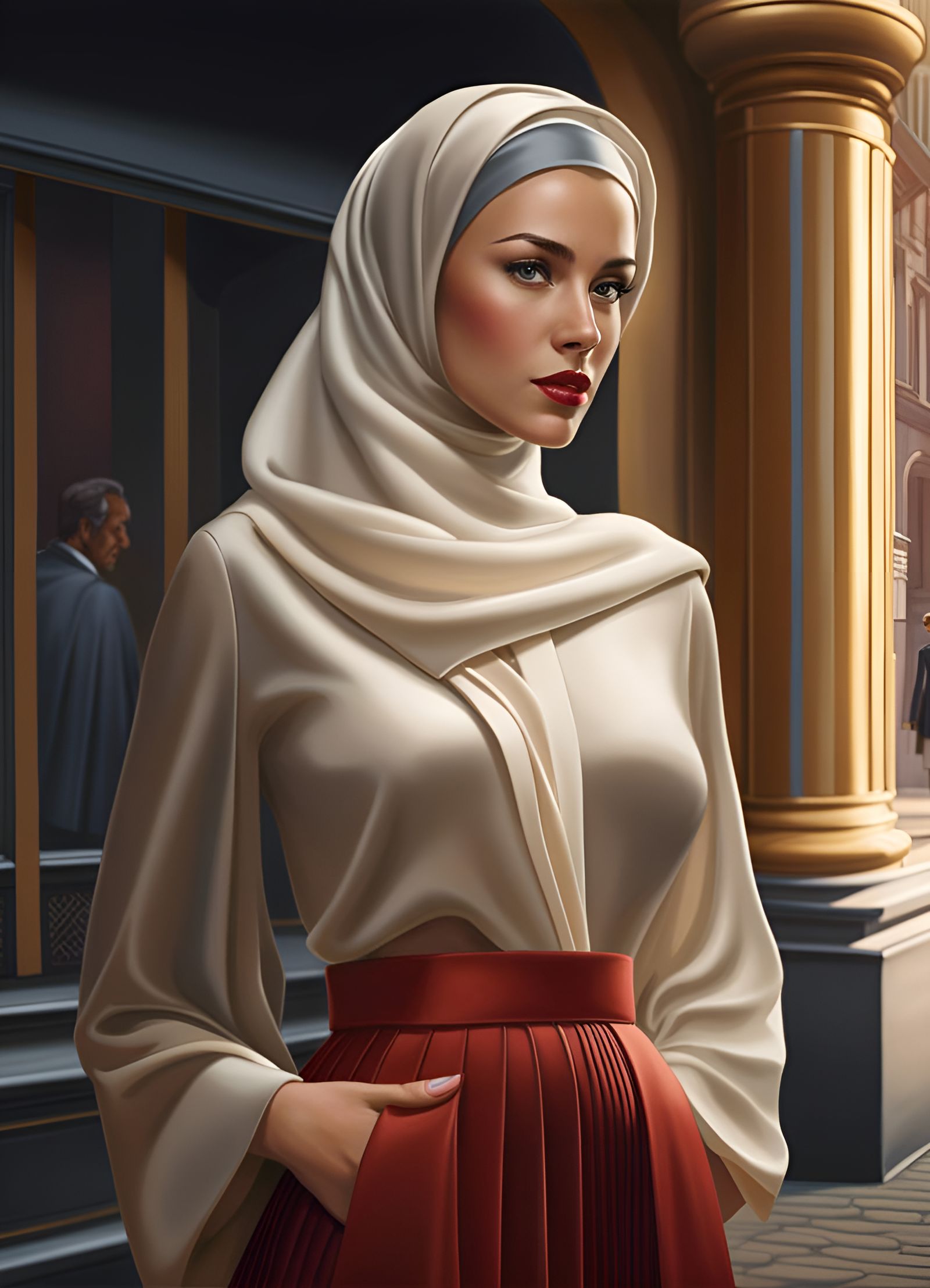 Beautiful Woman in Cityscape Render