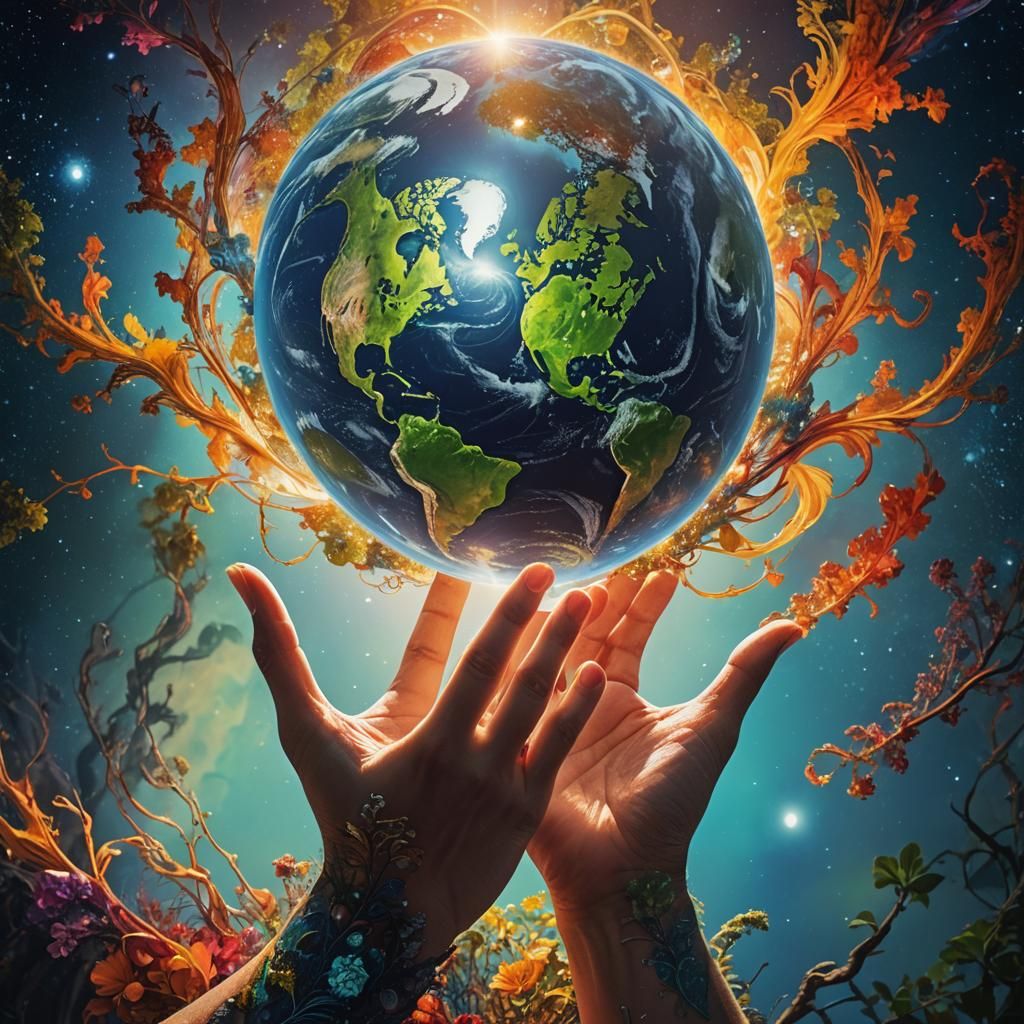 Mother Nature Holding Earth: Double Exposure Art