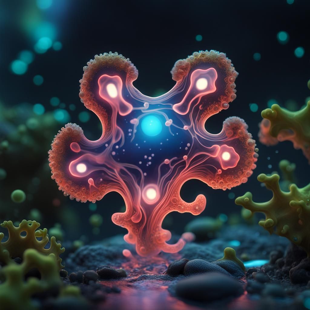 Bioluminescent Chibi Amoeba in 3D Rendering