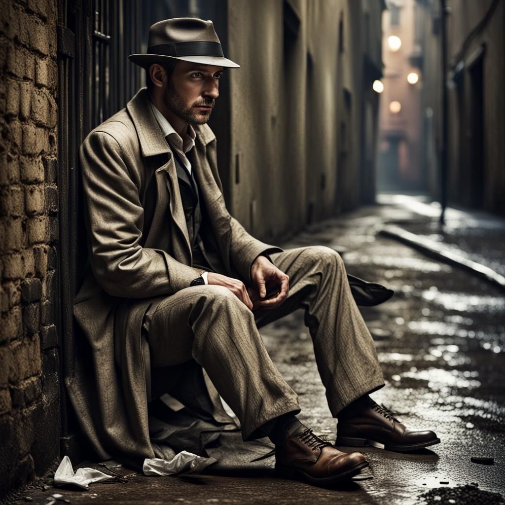 Private Eye Examines Evidence in Dirty Alley