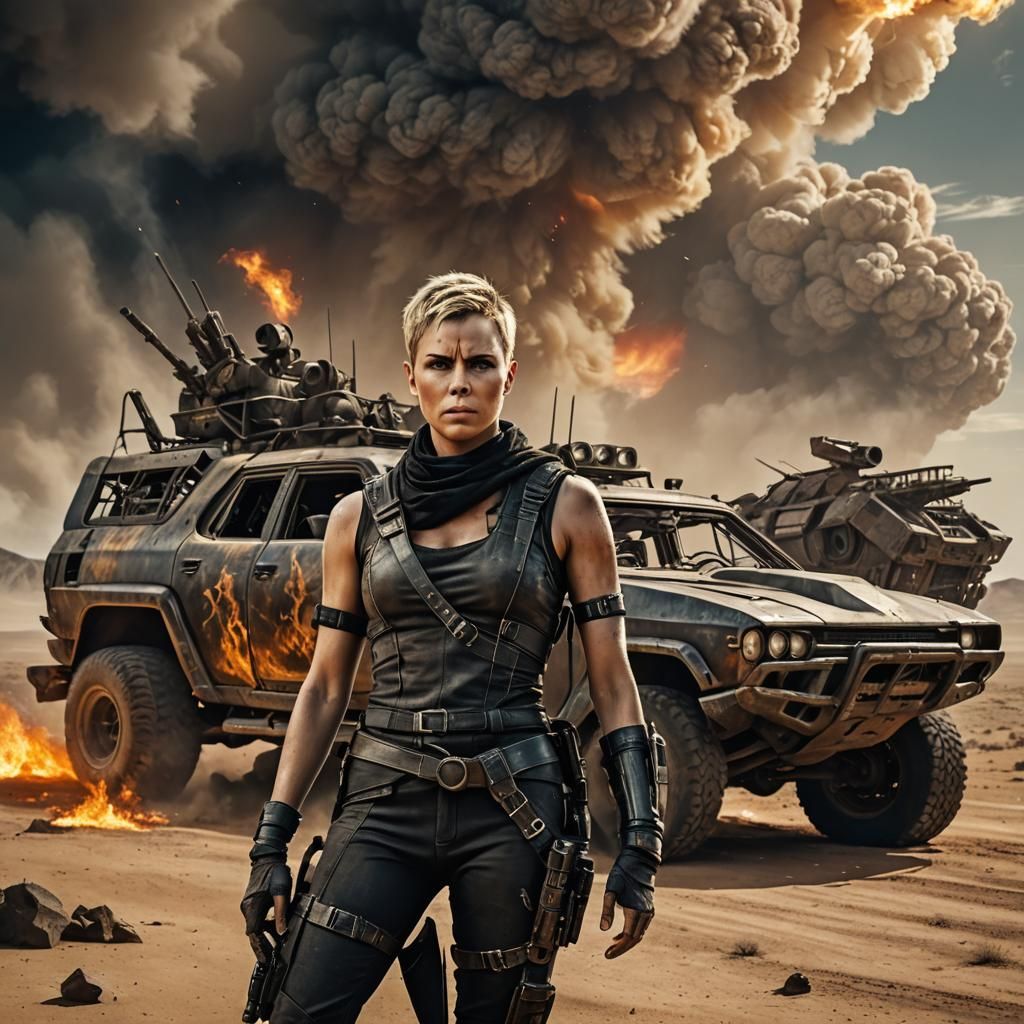 Furiosa in Arid Desert, Detailed Matte Painting