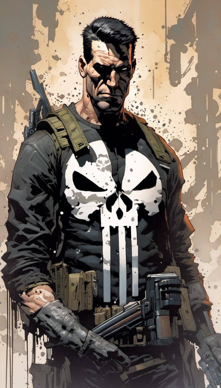 Portrait of The Punisher by Dave Seguin, Marvel comics character fan art, maximalist, epic <lora:Character X:1.0>