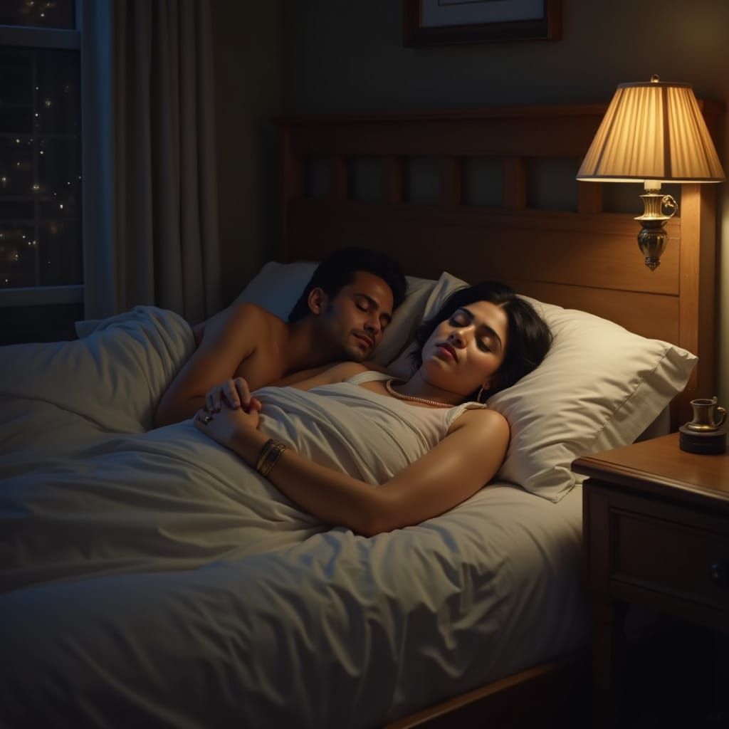 Romantic Realism: Couple Sleeping in Warm Light