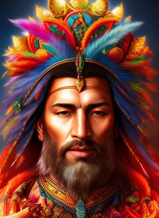 Mystical Shaman Portrait in Vivid Oil Painting