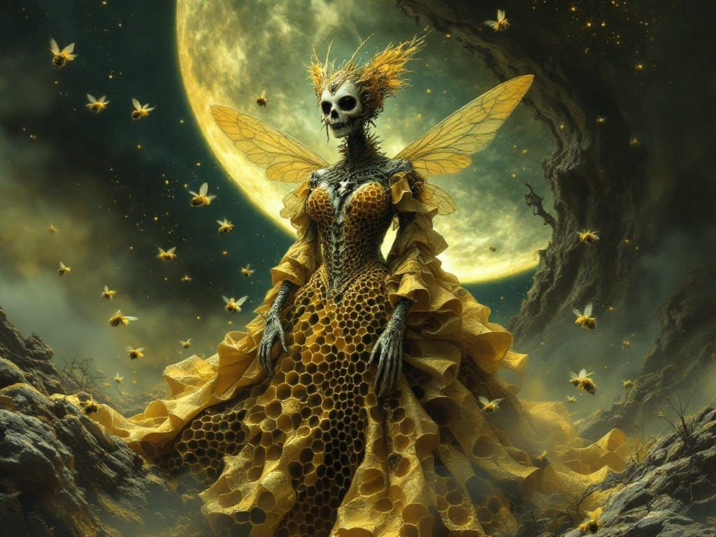 Surreal, Steampunk Queen Bee in Victorian Gown with Honeycom...