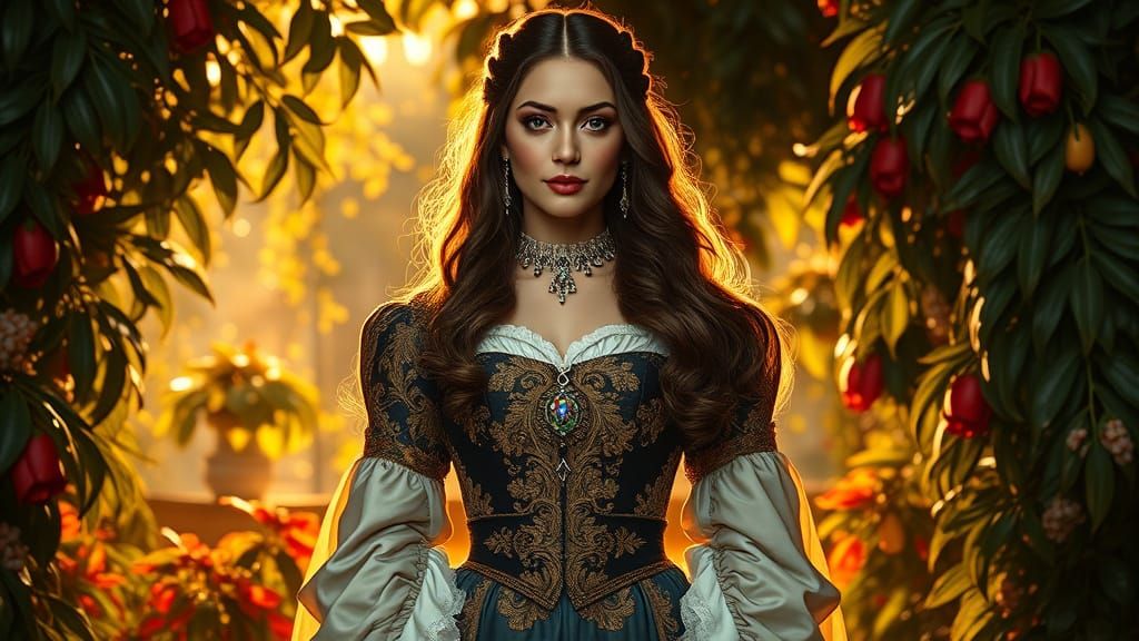 Elegant Renaissance Noblewoman in Golden Light