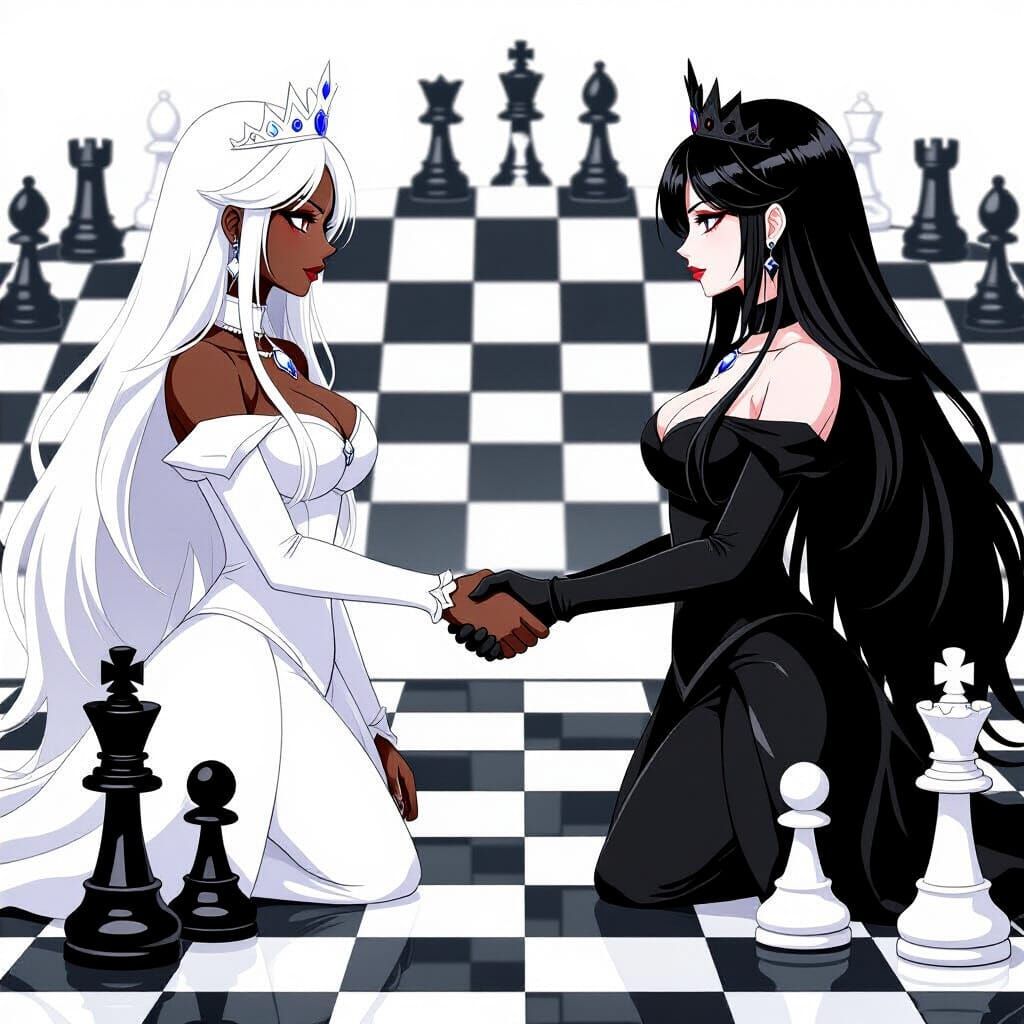 Two Queens Battle on Giant Chessboard, Semi-Realistic Anime ...
