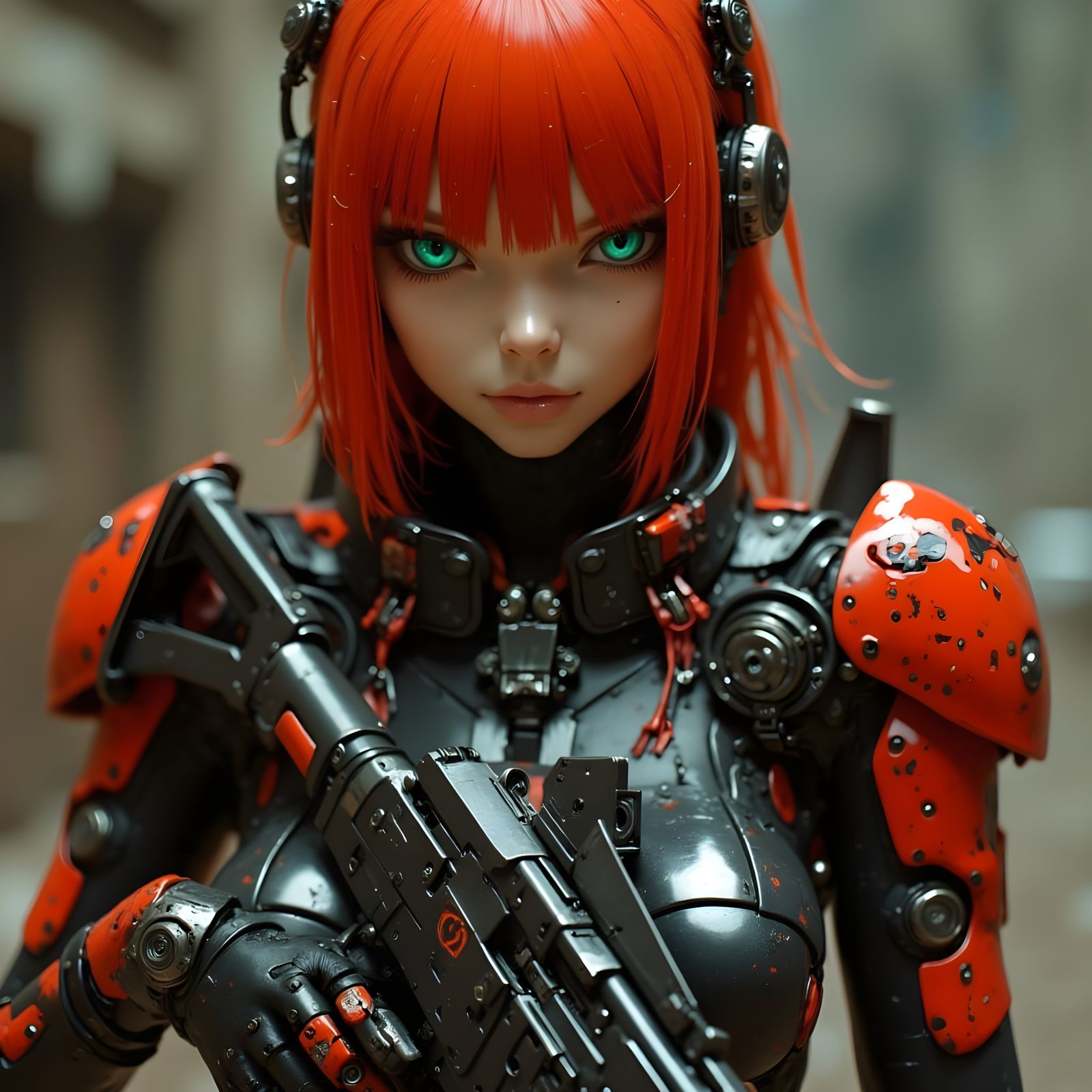 Cyberpunk Combat Gynoid in Dark Armor