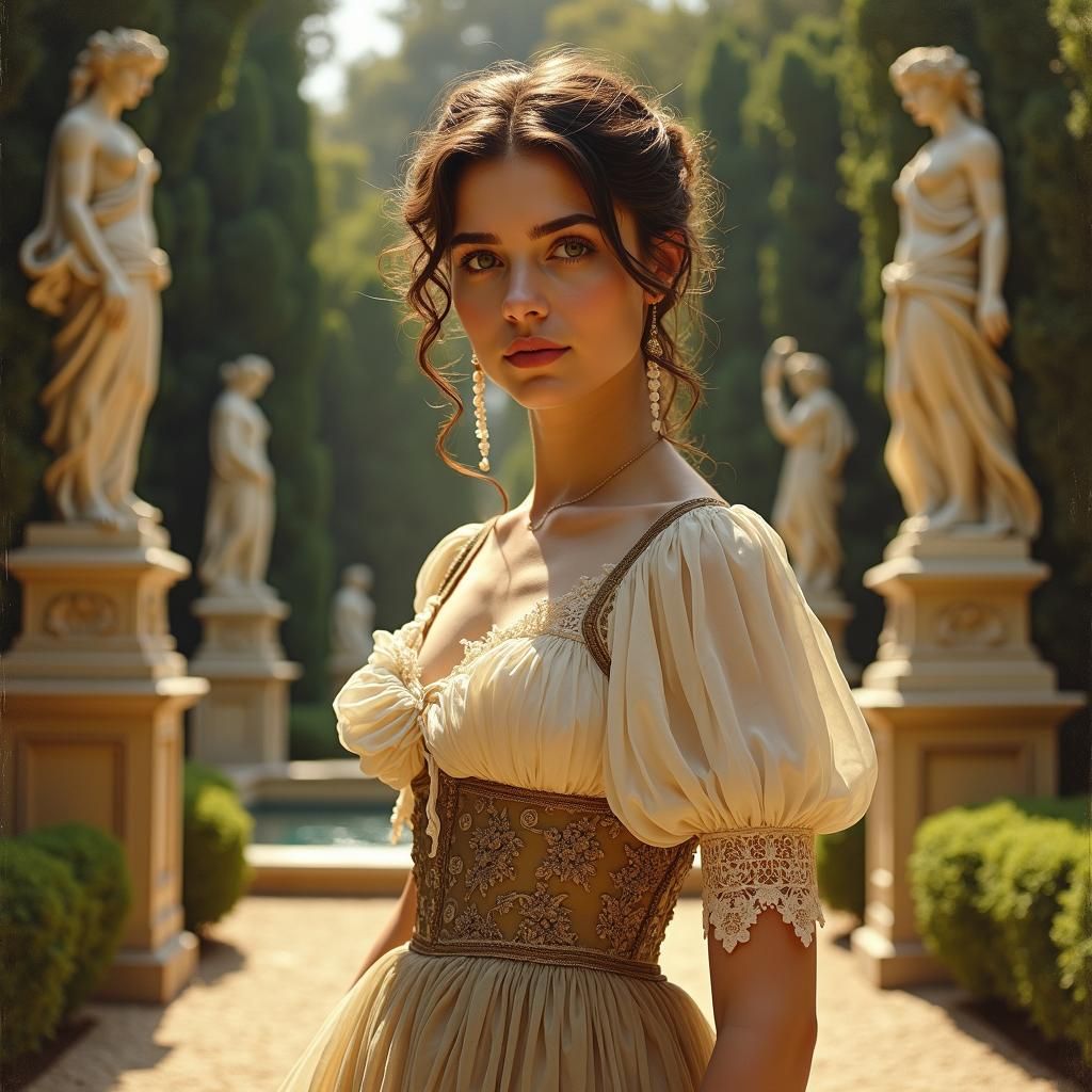 Elegant Woman in Neoclassical Garden, Cabanel Style