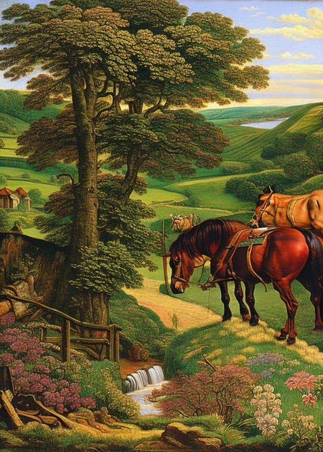 Apocalyptic Landscape in Pre-Raphaelite Style