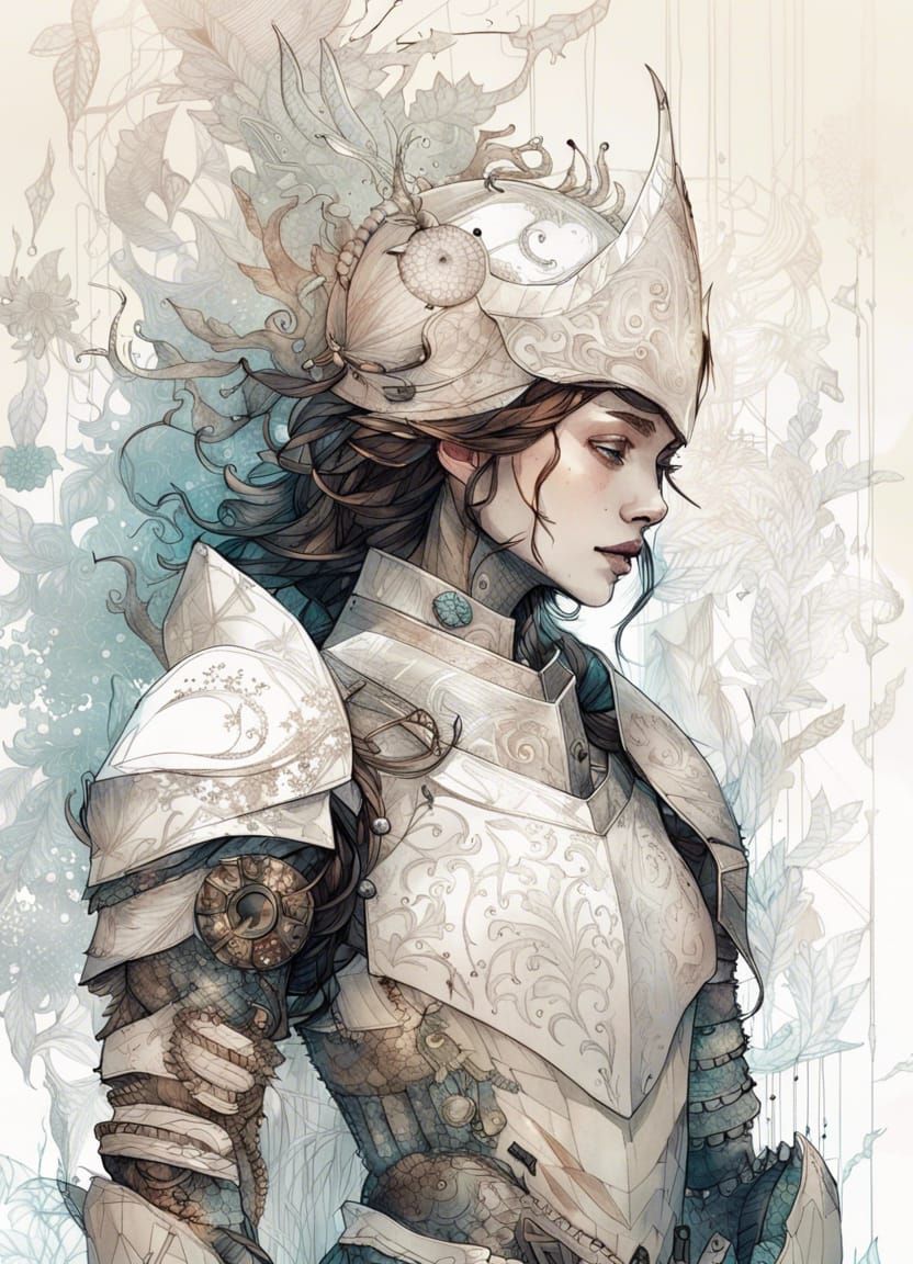 Knight Lady in White Armor: Digital Art