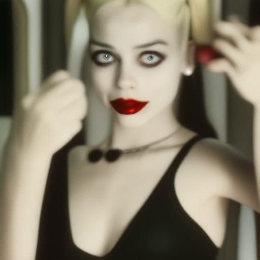 Harley Quinn 90s Photo Applying Lipstick
