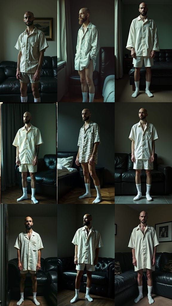 Zebra Shirt Model in Minimalist Bedroom, Polaroid Style