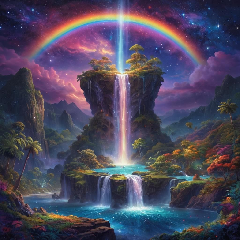 A floating island with an infinite waterfall hurtling into t...