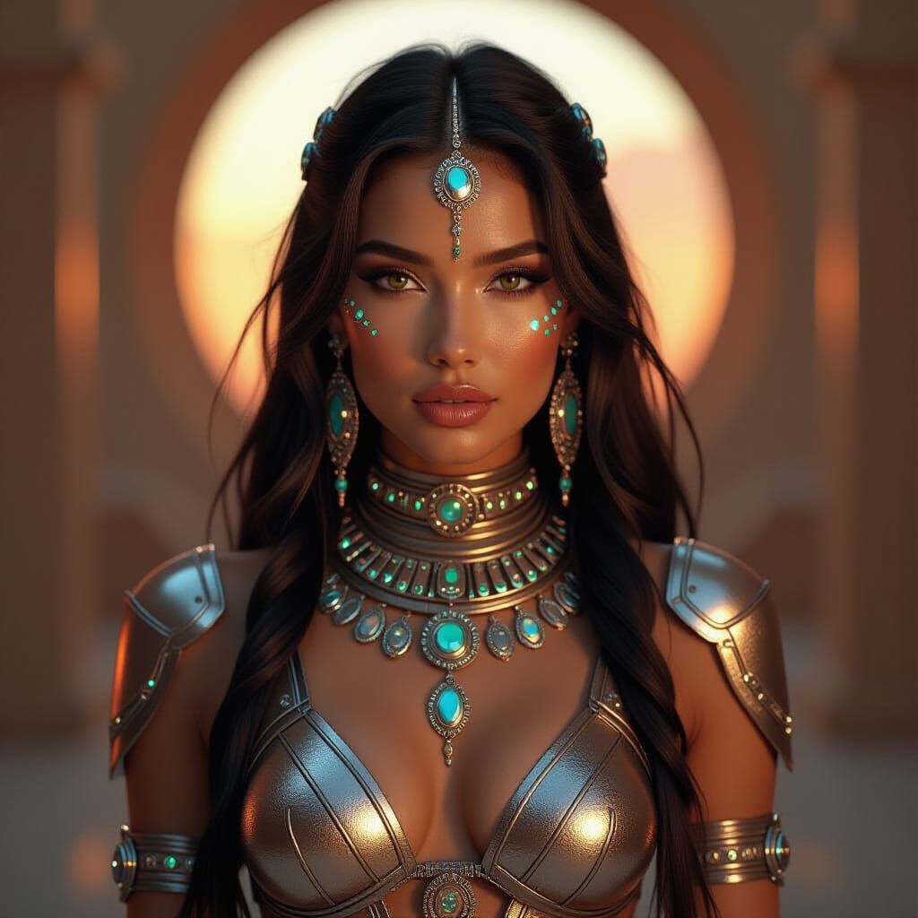 Futuristic Woman in Hopi Fashion, Syd Mead Style