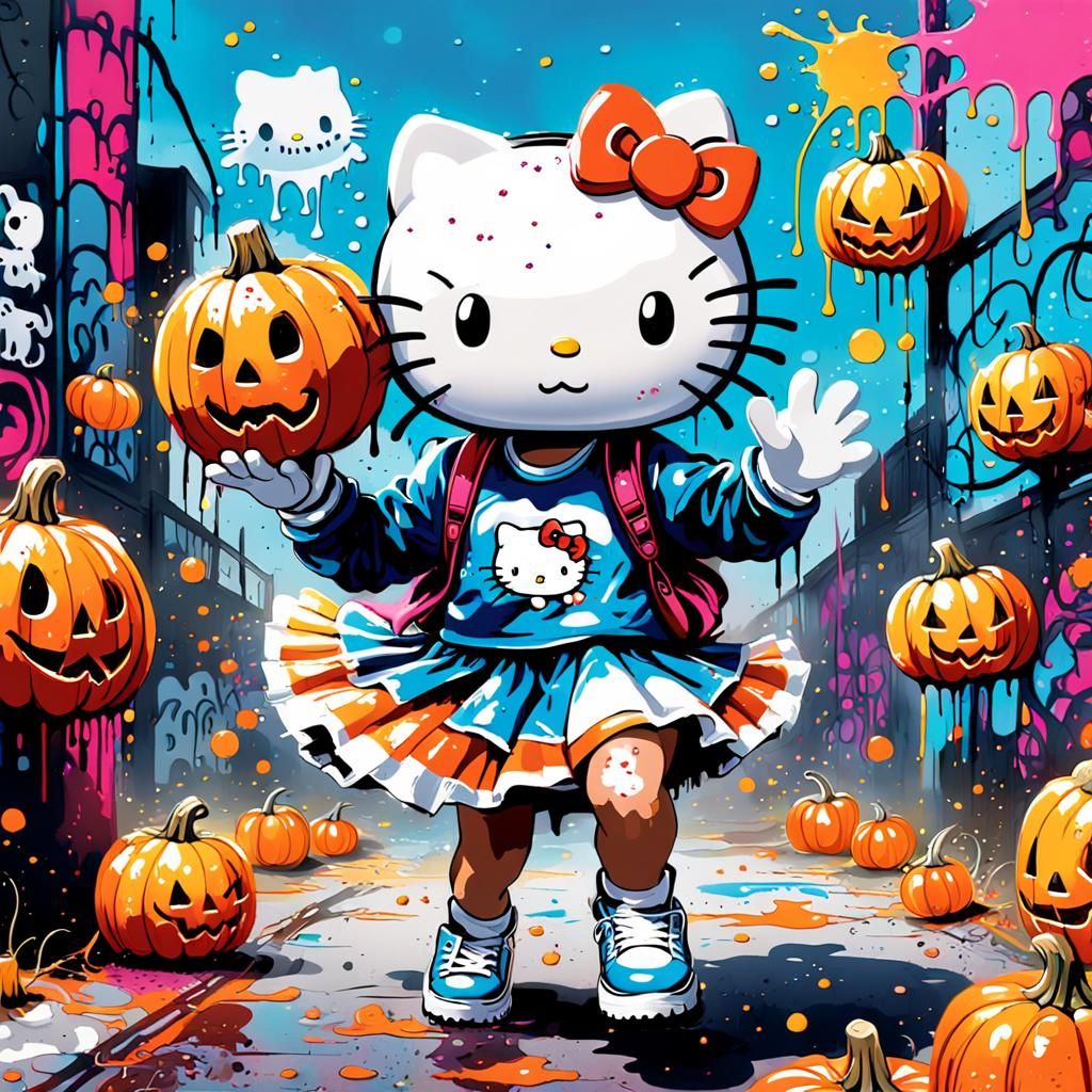 Halloween Cheerleader Hello Kitty Graffiti Art