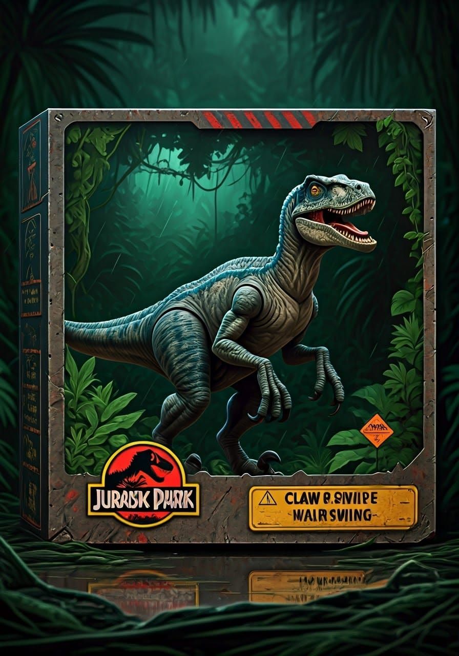Fierce Velociraptor Action Figure in Weathered Jurassic Park...