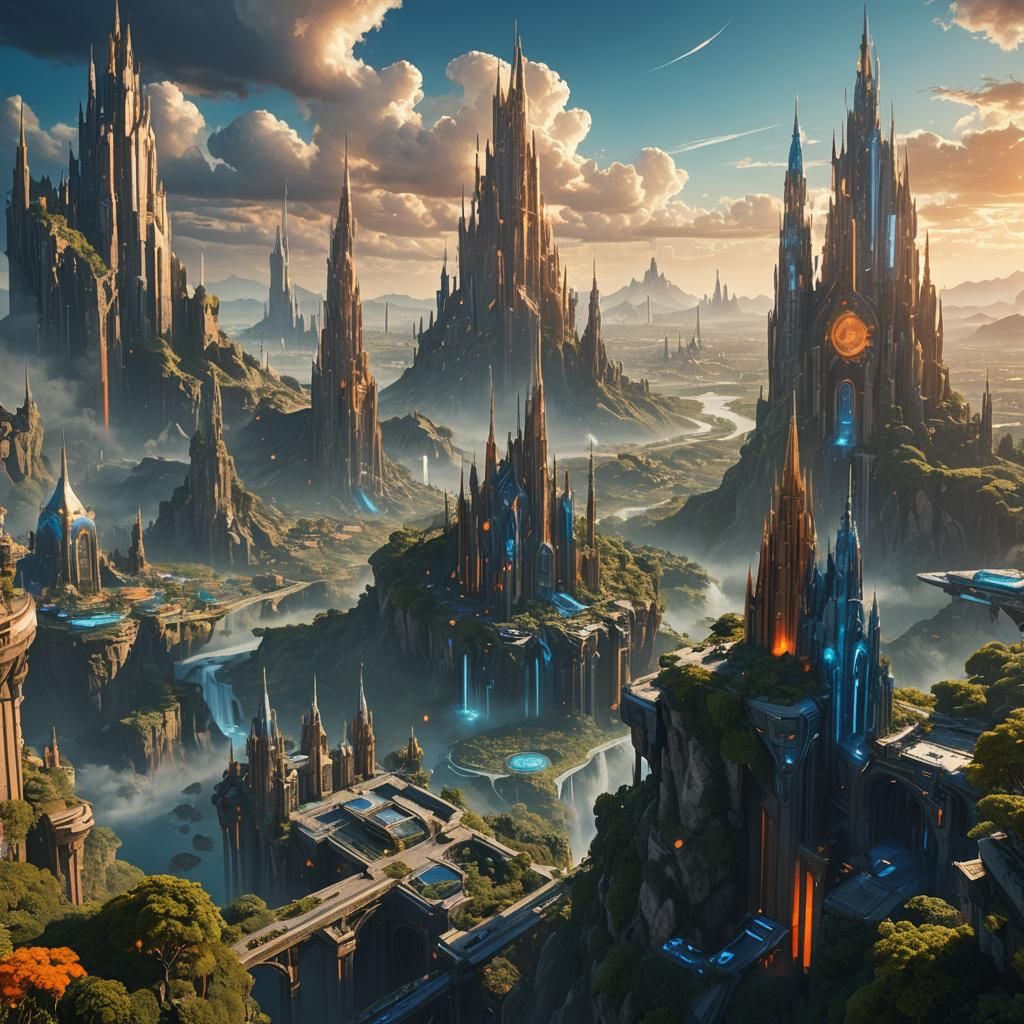 God Gazing Over a Futuristic Cityscape