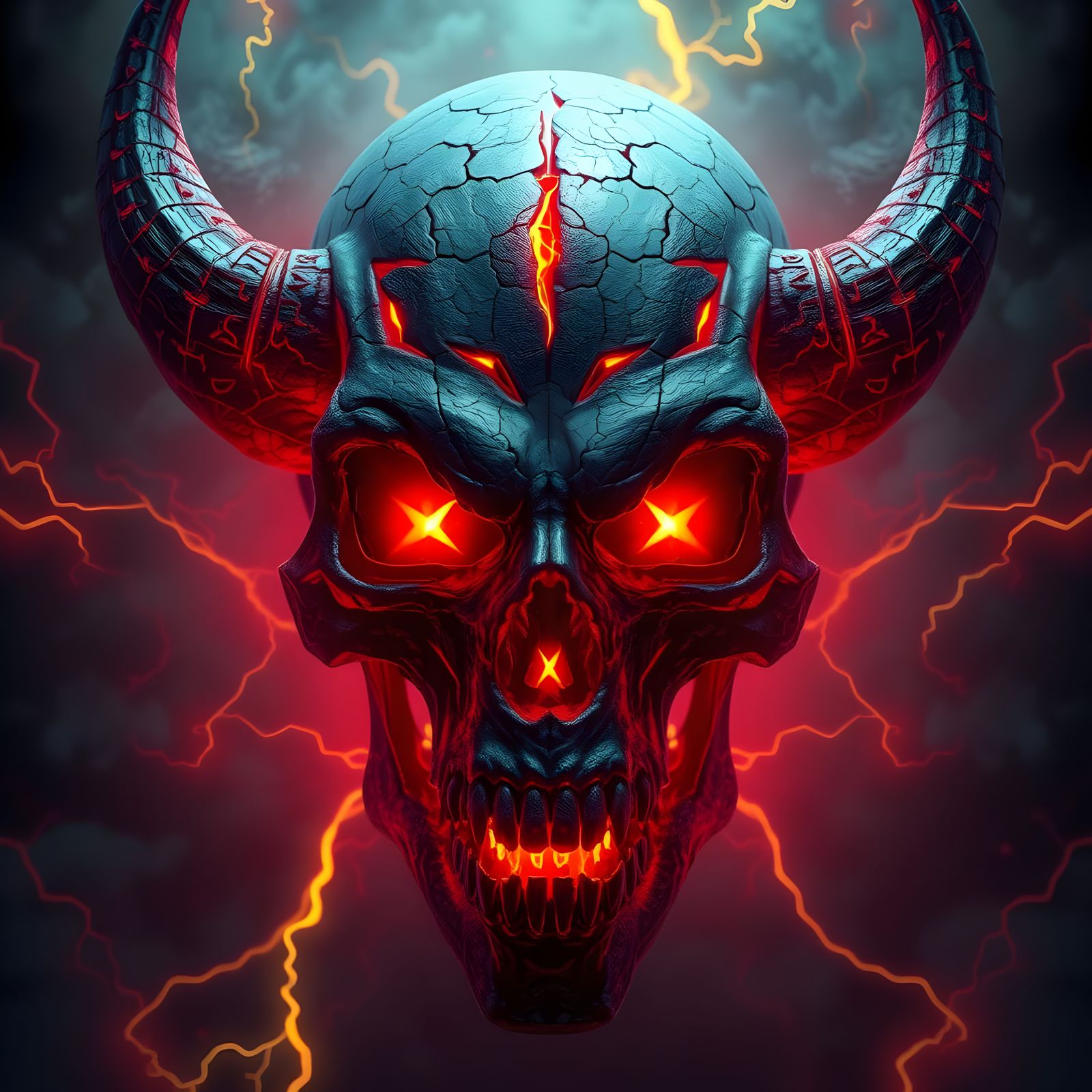 Demonic Skull with Fiery Eyes in Dark Fantasy Style