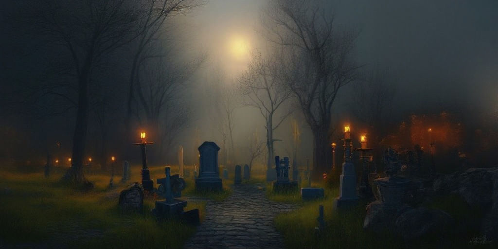 Ghosts Haunting Halloween Cemetery Matte Painting